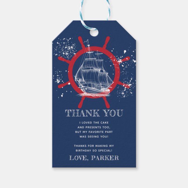 Födelsedag - tack för Nautisk blå Presentetikett (Framsidan)