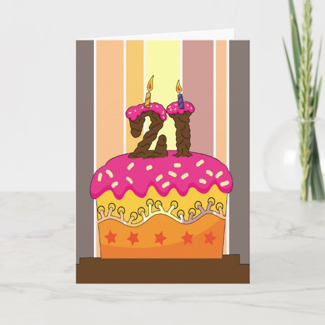 födelsedag - tårta med ljus 21-21-årsdag gre kort (Framsida)