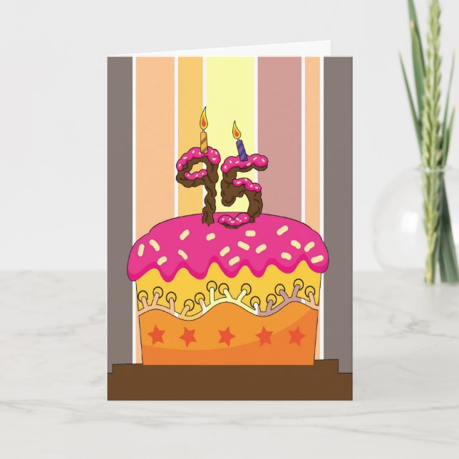 födelsedag - tårta med stearinljus 95 - 95th kort (Framsida)