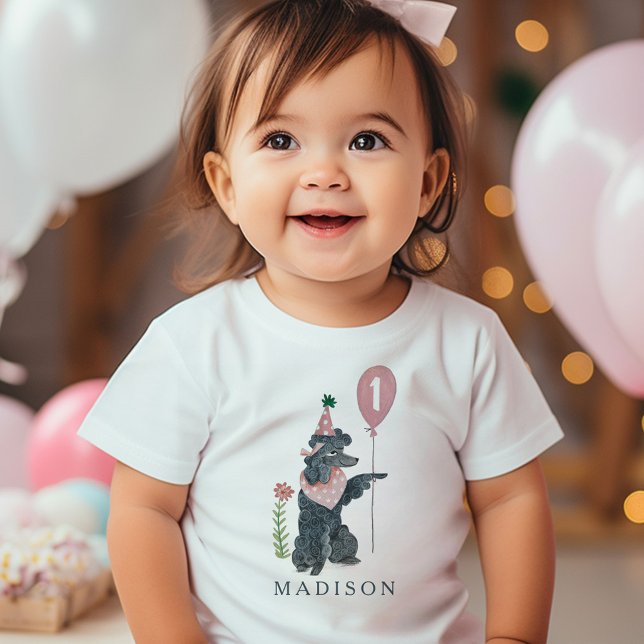 Födelsedag Tass-ty söt marionett Pudel hund Anpass T Shirt (Birthday Paw-ty cute puppy dog Custom Age Baby T-Shirt)