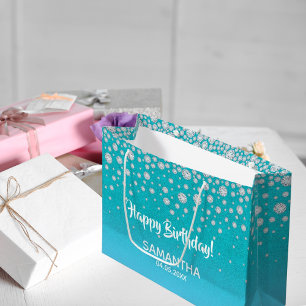 Födelsedag teblått grönt glitter namn