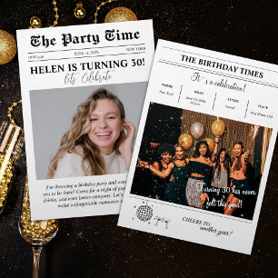 Födelsedag - tidningspapper Täckning Retro Photo Inbjudningar