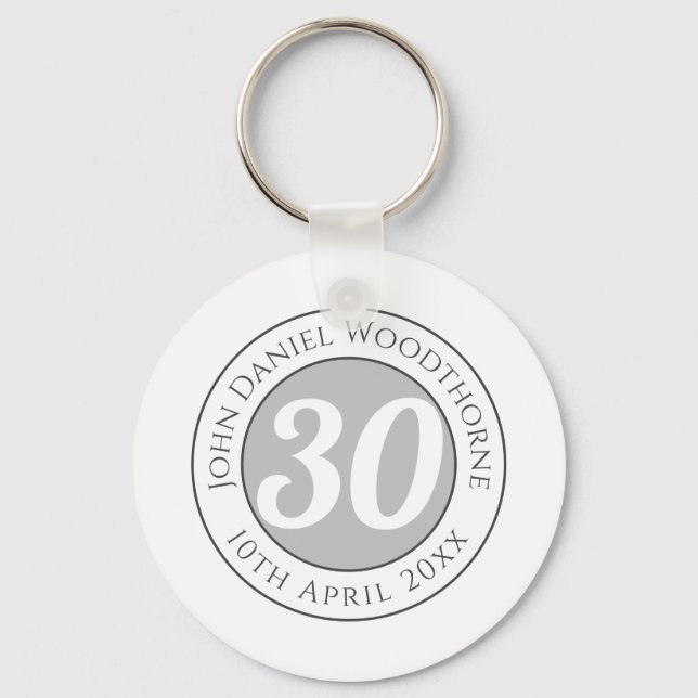 Födelsedag till minne av Namn, ålder och datum Nyckelring (Framsida)