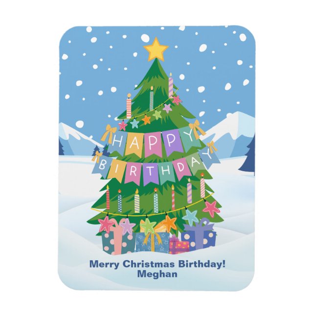 Födelsedag Träd-kort - God jul och födelsedag Magnet (Vertikal)