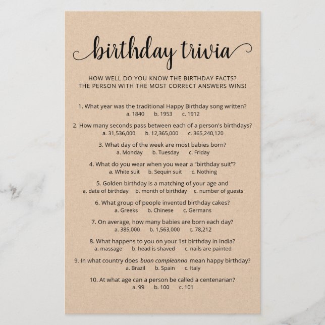 Födelsedag Trivia-spel med Födelsedagsfesten Svar (Framsida)