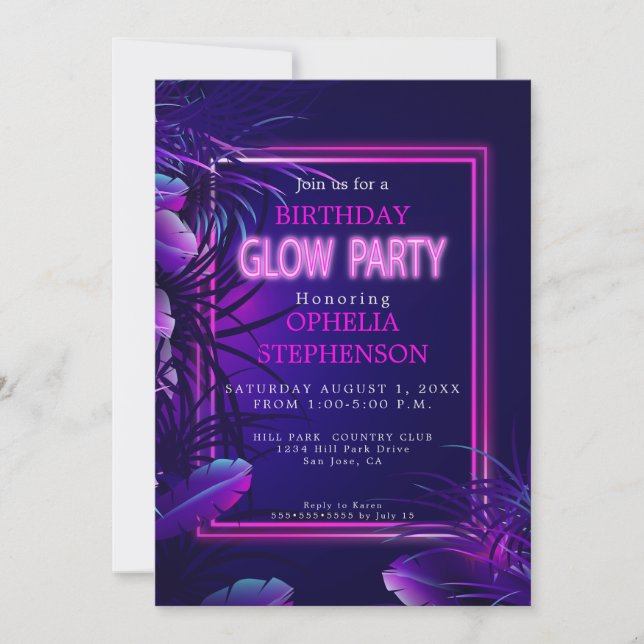 Födelsedag | Tropisk neonlys födelsedagsinbjudan Inbjudningar (Framsida)