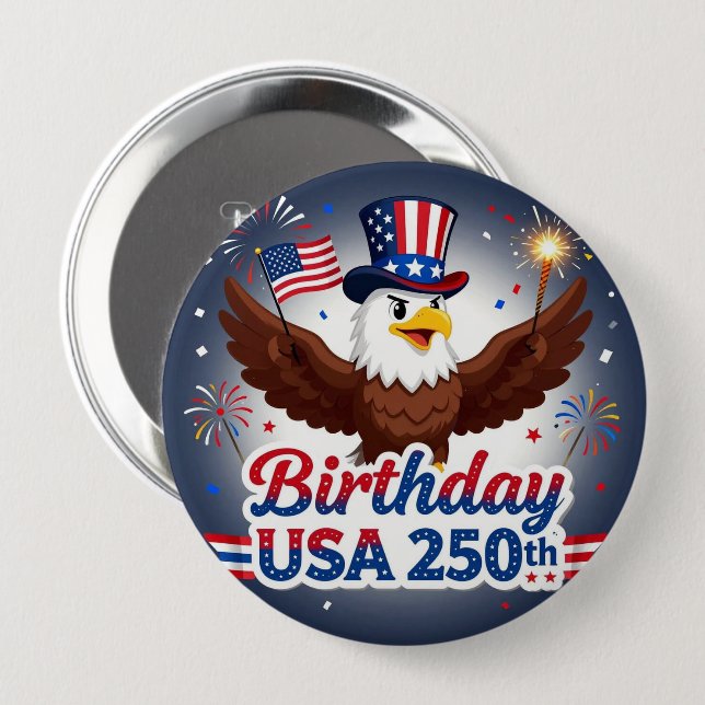 Födelsedag USA 250-årsjubileum Knapp (Framsida & baksida)