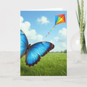 Födelsedag Vanlig Morpho Fjäril Flyger Drake Kort