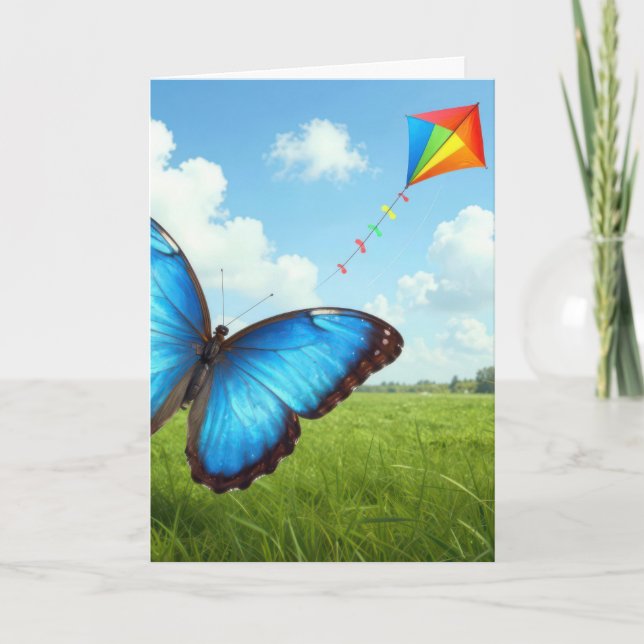 Födelsedag Vanlig Morpho Fjäril Flyger Drake Kort (Framsida)