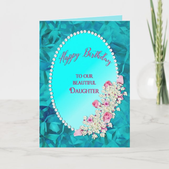 Födelsedag - vår dotter - prydd med pärlor Oval Kort (Framsida)