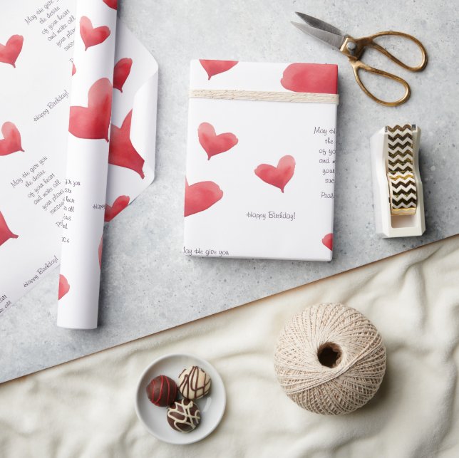 Födelsedag Vattenfärg Heart | Röd och Lila Presentpapper (Hantverk)