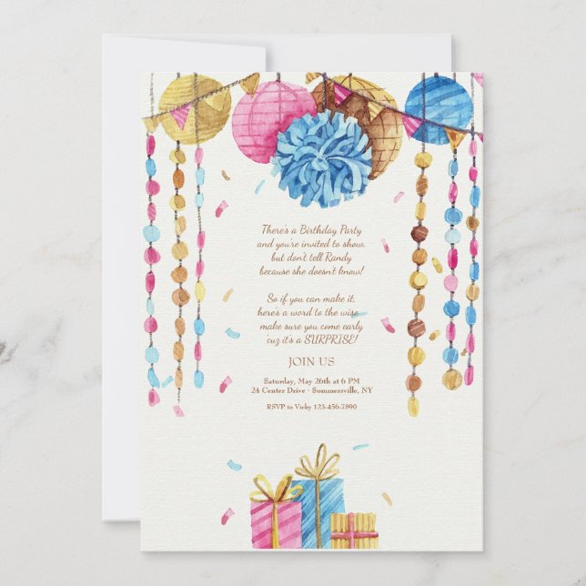 Födelsedag, vattenfärg inbjudningar (Framsida)