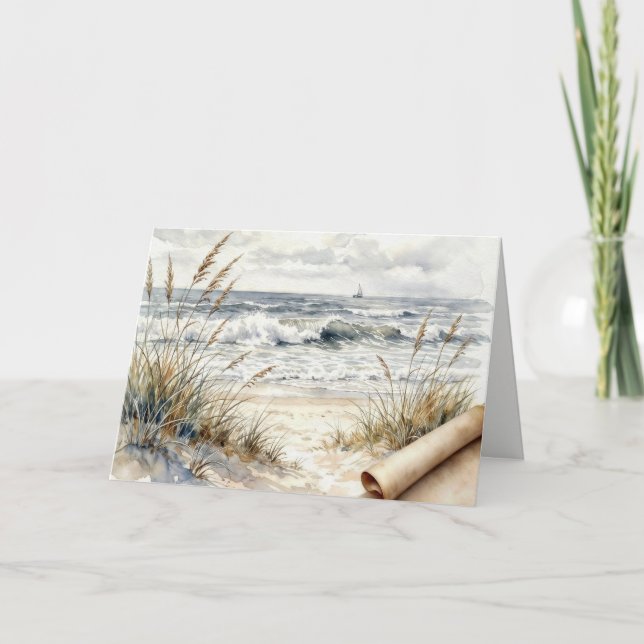 Födelsedag Vattenfärg Oceanstrand med rullat pappe Kort (Framsida)