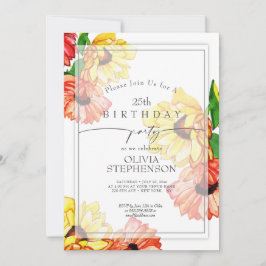 Födelsedag | Vattenfärgad Gult och röd Gerbera-Dai Inbjudningar