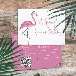 Födelsedag Vattenfärgning Rosa Flamingo Typography Vykort