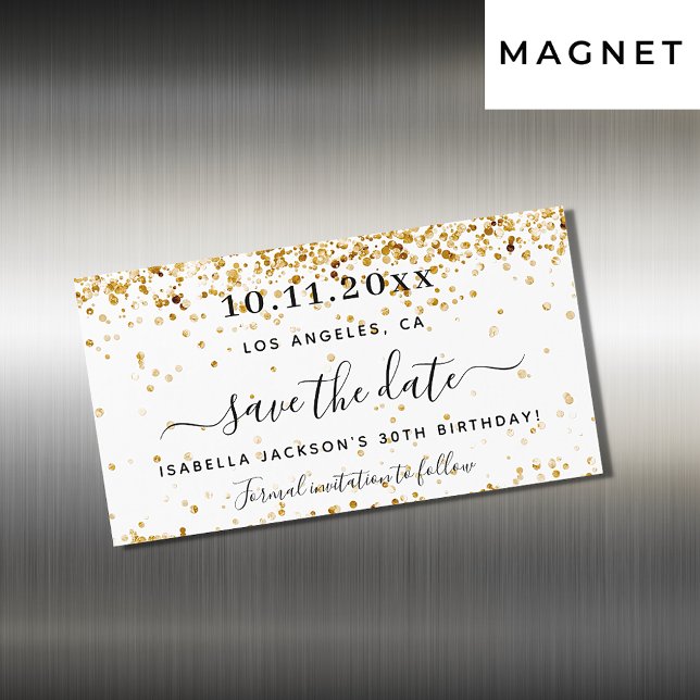 Födelsedag vit guld elegant Spara datum magneter (Skapare uppladdad)