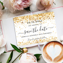 Födelsedag vit guld elegant Spara datum