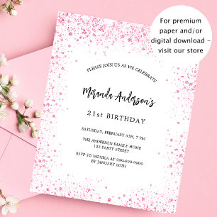 Födelsedag, vit rosa glitter chic budgetinbjudan