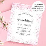 Födelsedag, vit rosa glitter chic budgetinbjudan flygblad<br><div class="desc">Observera att inbjudan är papper och mycket tunn. Kuvert ingår inte. Om du vill ha mer omfattande inbjudningar (samma design) kan du besöka vår butik. För elegant 21:a födelsedag (eller någon annan ålder). En vit snyggt bakgrund. Dekorerad med rosa faux glitter, gnistor. Anpassa och lägg till information om namn, ålder...</div>