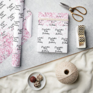 Födelsedag vit rosa glitter namn presentpapper