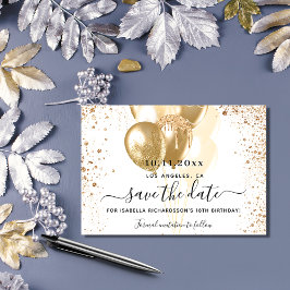 Födelsedag vita guld-ballonger spara datumet