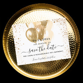 Födelsedag vita guld-ballonger spara datumet meddelande vykort