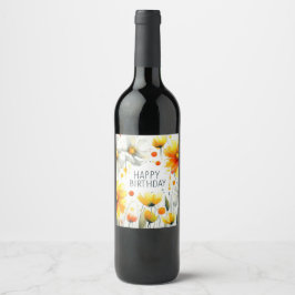 födelsedag vita och gula blommor vin etiketter
