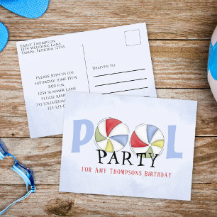 Födelsedag Vitmisk sommartid Bassäng Party Beach B Vykort