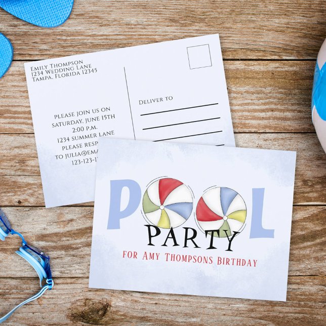 Födelsedag Vitmisk sommartid Bassäng Party Beach B Vykort (Skapare uppladdad)