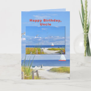 Födelsedag, vykort för farbror, strand och hav