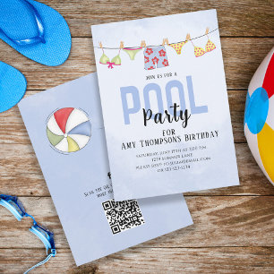 Födelsedag Whimsical Bassäng Party QR Code Social Inbjudningar