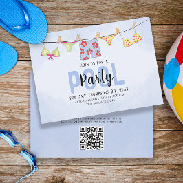 Födelsedag Whimsical Bassäng Party Swimwear QR-kod Inbjudningar