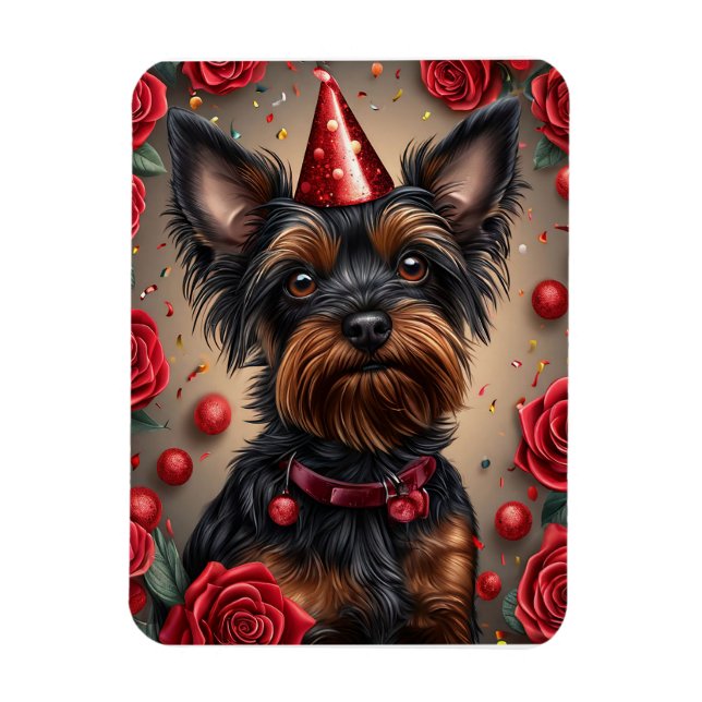 Födelsedag Yorkshire Terrier som bär födelsedags h Magnet (Vertikal)