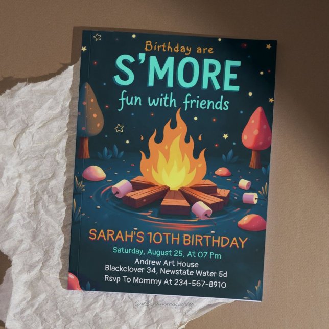 Födelsedagar är roligare med vänner - Mysig lägere Inbjudningar (Smore fun friend 2)