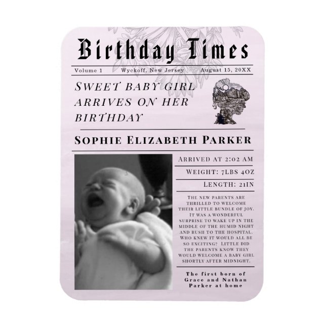 Födelsedagar Nyfödd födelse Magnet (Vertikal)