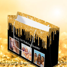 Födelsedagarfoto guld glitter droppar namn
