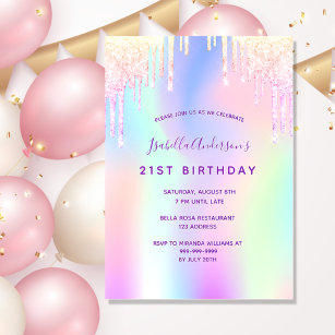 Födelsedagarregnbåge glitter rosa ros guld party inbjudningar