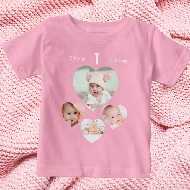 Födelsedagars namn-fotosamlingsplats flicka rosa t shirt (Skapare uppladdad)