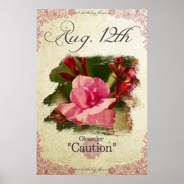 Födelsedagblommor den 1 augusti 12:e "Oleander" Poster (Framsidan)