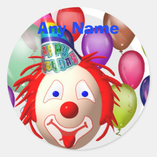 Födelsedagclownen, någon namnger runt klistermärke