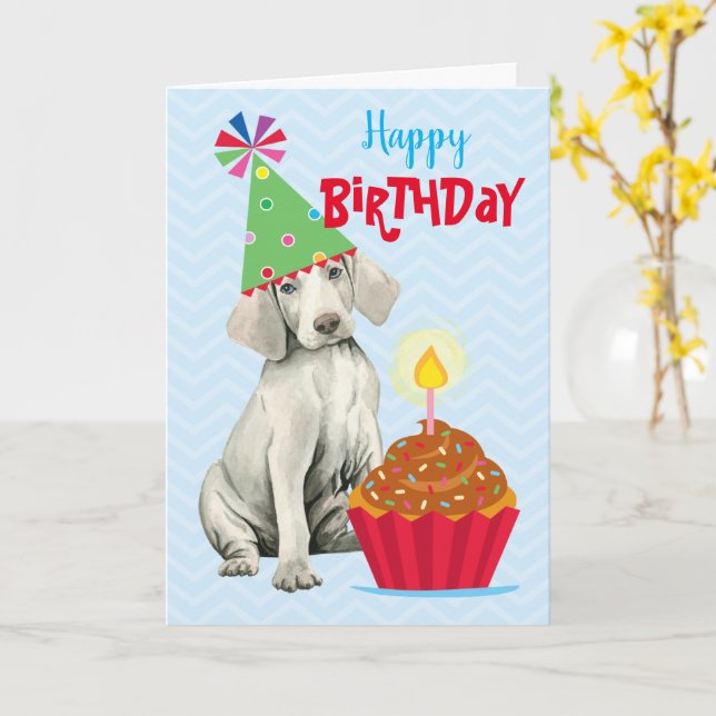 Födelsedagekupårkort för Weimaraner Card Kort (Gul blomma)