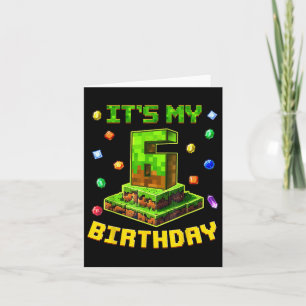 Födelsedagelagare min 6e-födelsedag Pixel Party 6  Kort