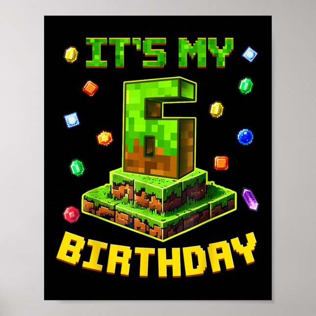 Födelsedagelagare min 6e-födelsedag Pixel Party 6  Poster (Framsidan)