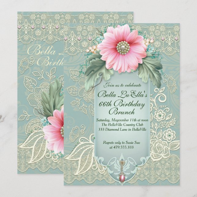Födelsedagen Brunch Mors dag Luncheon-inbjudan Inbjudningar (Fram/baksida)