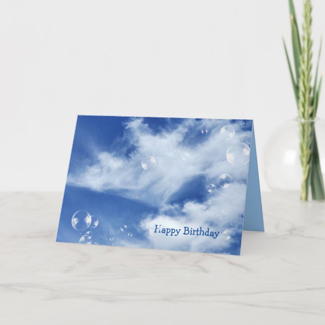 Födelsedagen bubblar i himmel kort (Framsida)