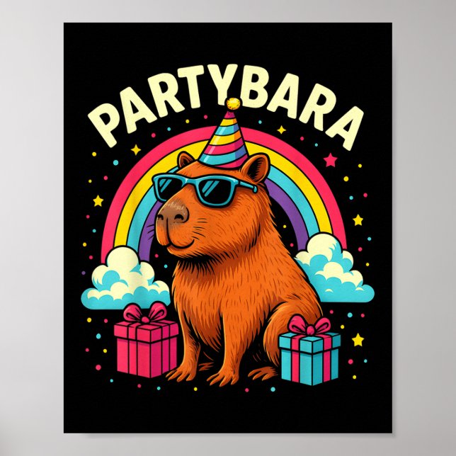 Födelsedagen Capybara Tee För barn Roligt Partybar Poster (Framsidan)