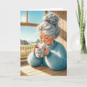 Födelsedagen Dam-drickande morgonkaffe Kort
