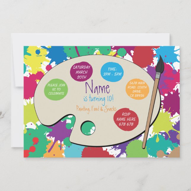 Födelsedagen för konstpartymålning målar inbjudningar (Framsida)