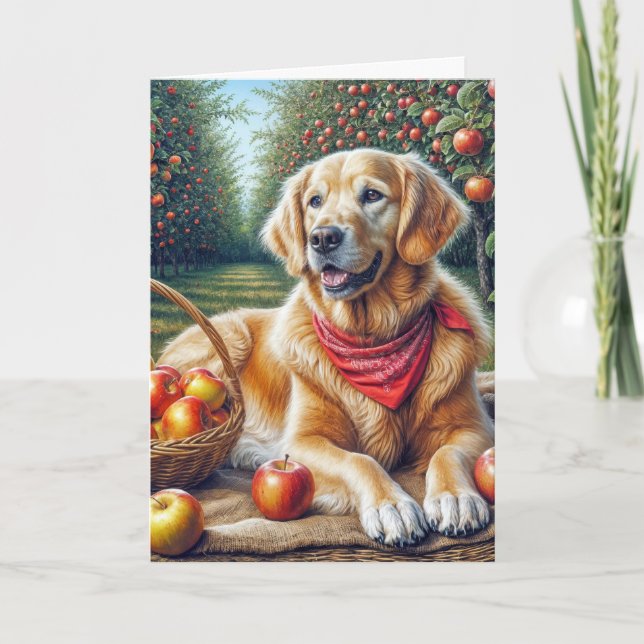 Födelsedagen Golden Retriever i Apple Orchard Kort (Framsida)
