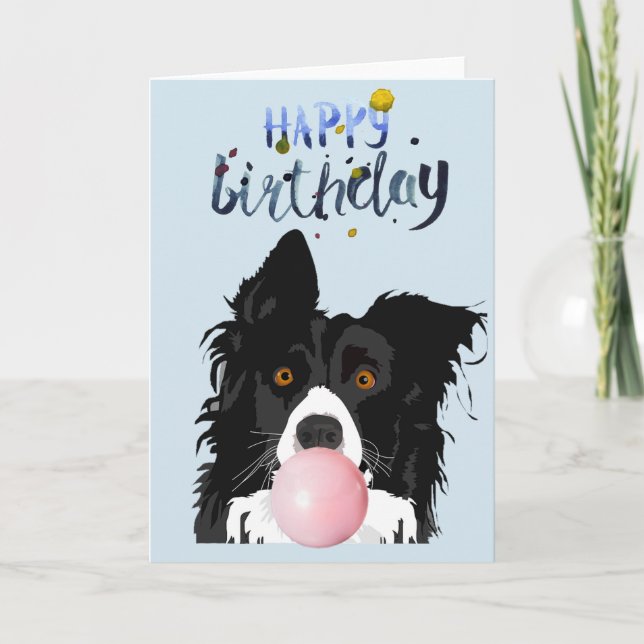 Födelsedagen Gräns Collie Hund Animal Bubble Gum Kort (Framsida)